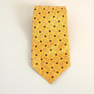 Coach Mens Necktie‎ Tie Yellow Geometric 100% Silk Hand Sewn 4' Wide x 59" Long